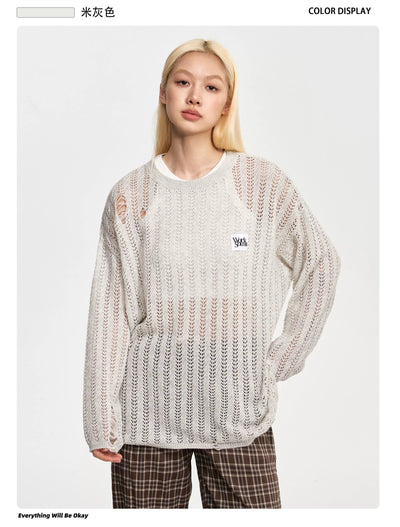 Patterned and Mesh Sweater Korean Street Fashion Sweater By WORKSOUT Shop Online at OH Vault