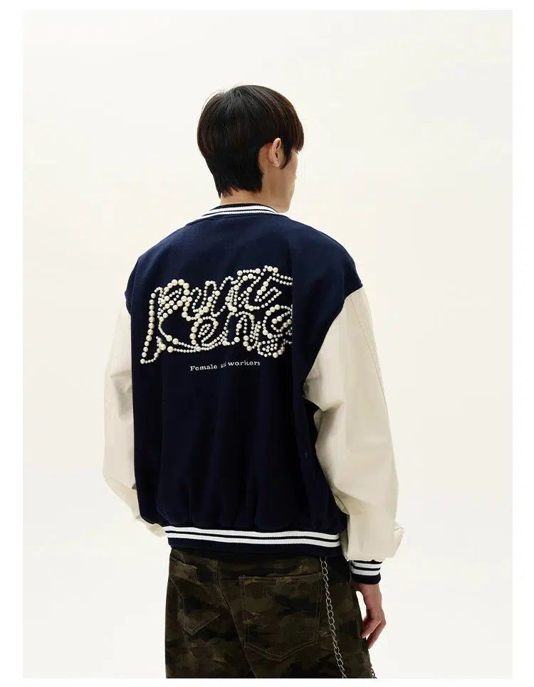 Pearl Lettered Sports Jacket Korean Street Fashion Jacket By A PUEE Shop Online at OH Vault