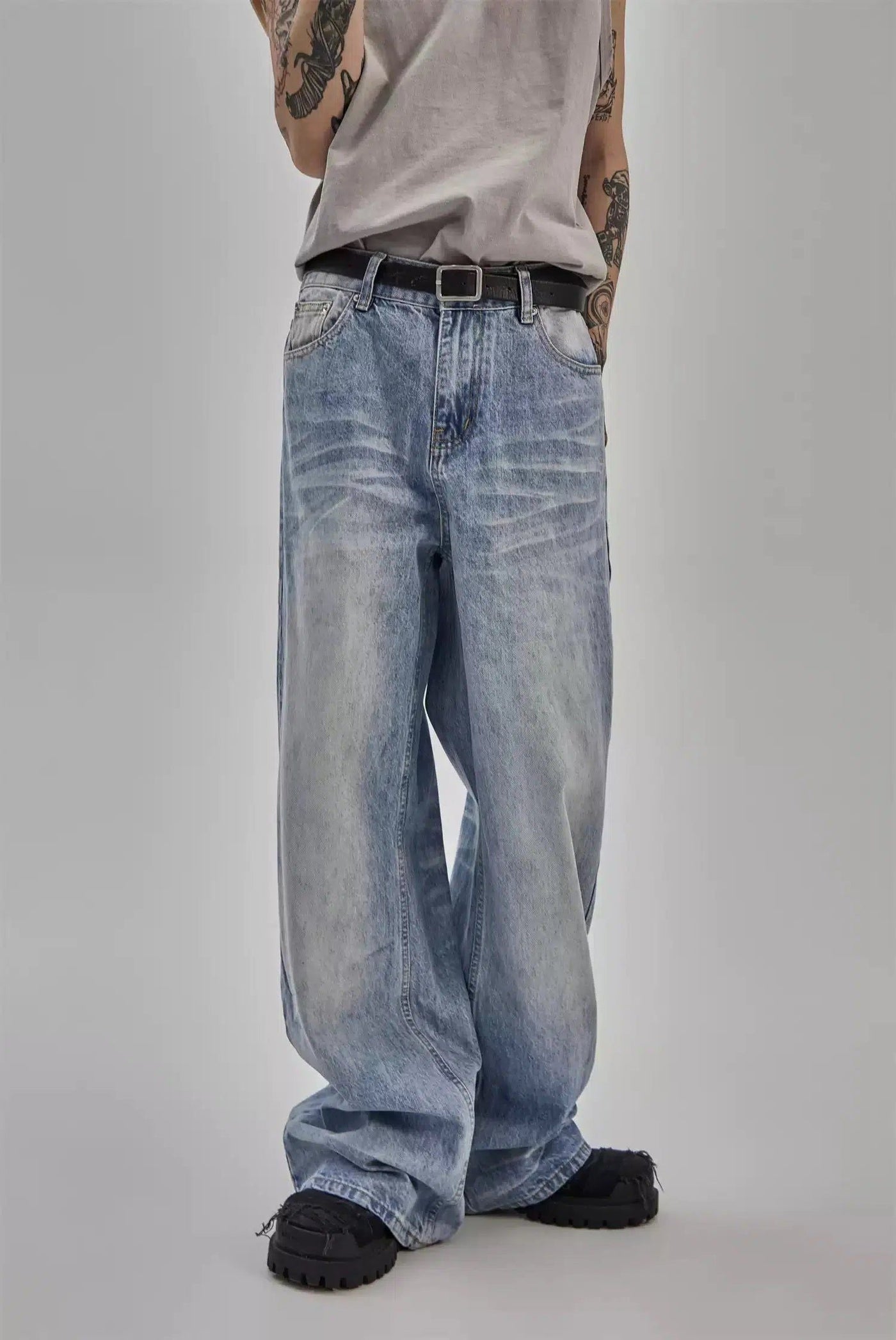 Classic Washed Wide Cut Jeans Korean Street Fashion Jeans By Ash Dark Shop Online at OH Vault