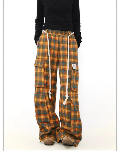 Plaid Rope Detail Cargo Pants Korean Street Fashion Pants By Mr Nearly Shop Online at OH Vault