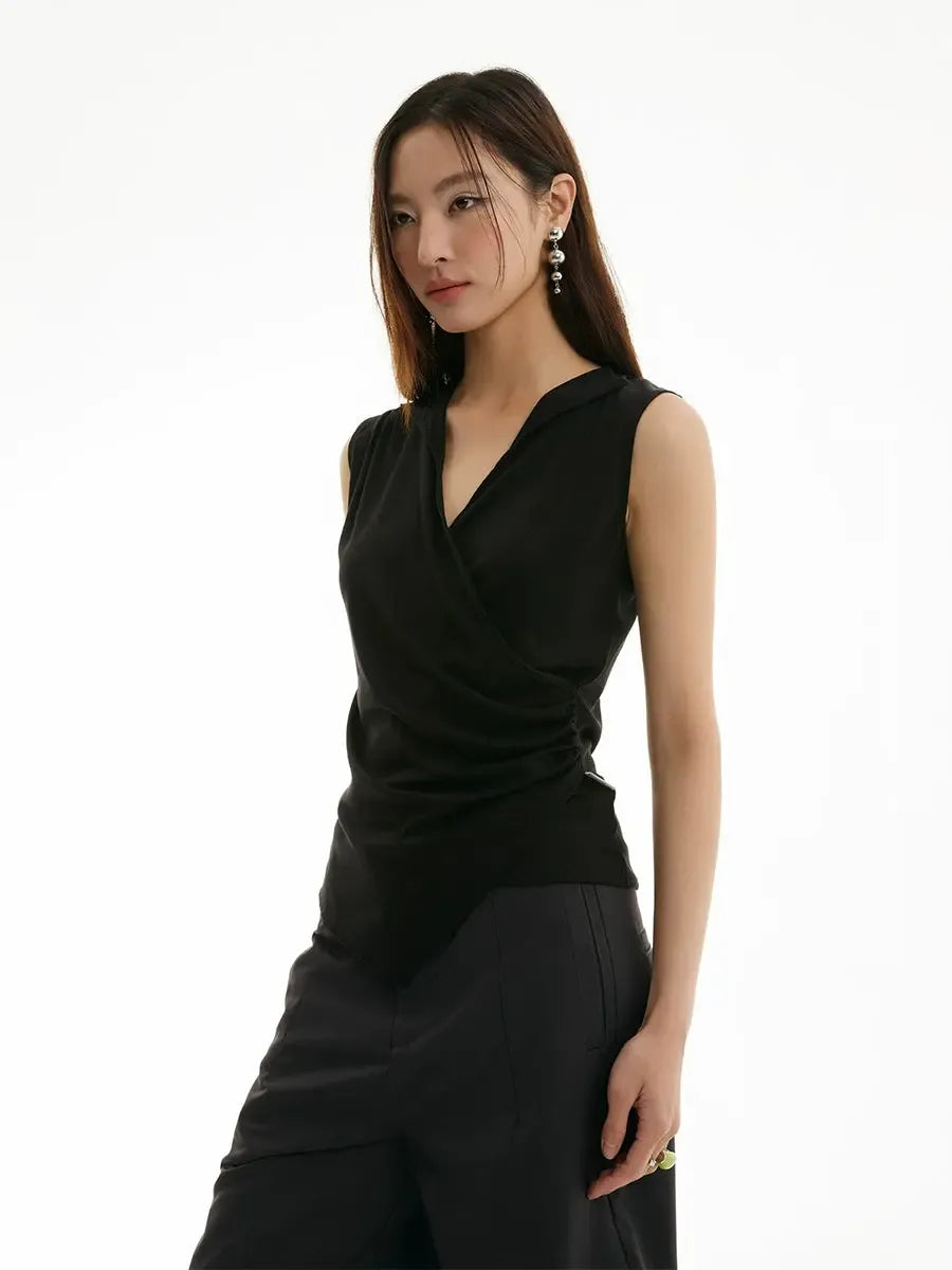 Ruffled V-Neck Sleeveless T-Shirt Korean Street Fashion T-Shirt By Funky Fun Shop Online at OH Vault