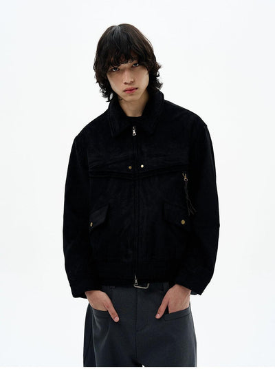 Flap Pocket Micro Suede Jacket Korean Street Fashion Jacket By 77Flight Shop Online at OH Vault