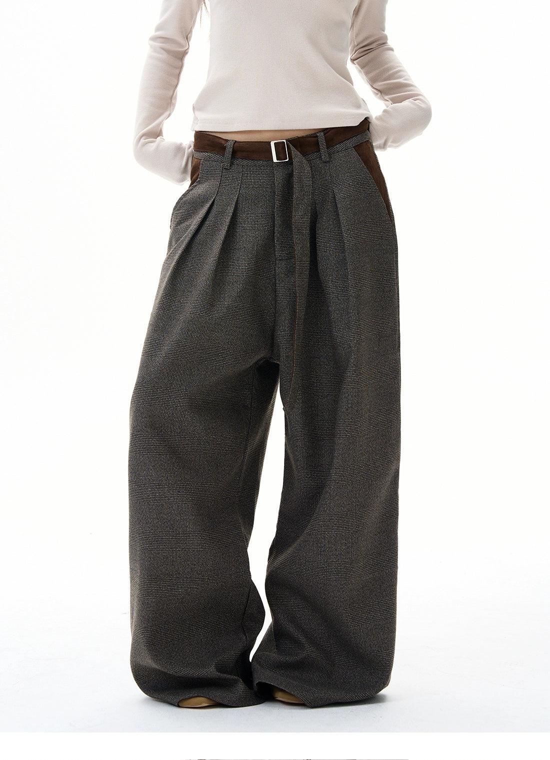 Pleated Belt Strap Plaid Trousers Korean Street Fashion Trousers By 77Flight Shop Online at OH Vault