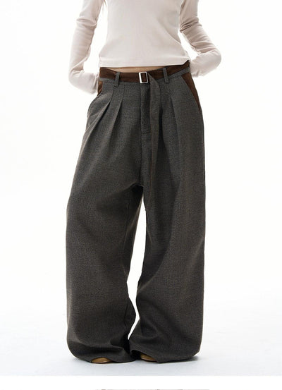 Pleated Belt Strap Plaid Trousers Korean Street Fashion Trousers By 77Flight Shop Online at OH Vault