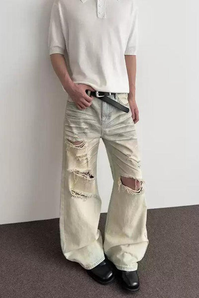 Whisker Faded & Ripped Jeans Korean Street Fashion Jeans By A PUEE Shop Online at OH Vault