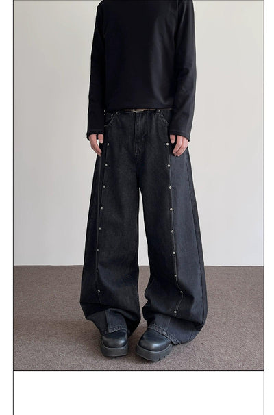 Rivet Buttons Bootcut Jeans Korean Street Fashion Jeans By A PUEE Shop Online at OH Vault