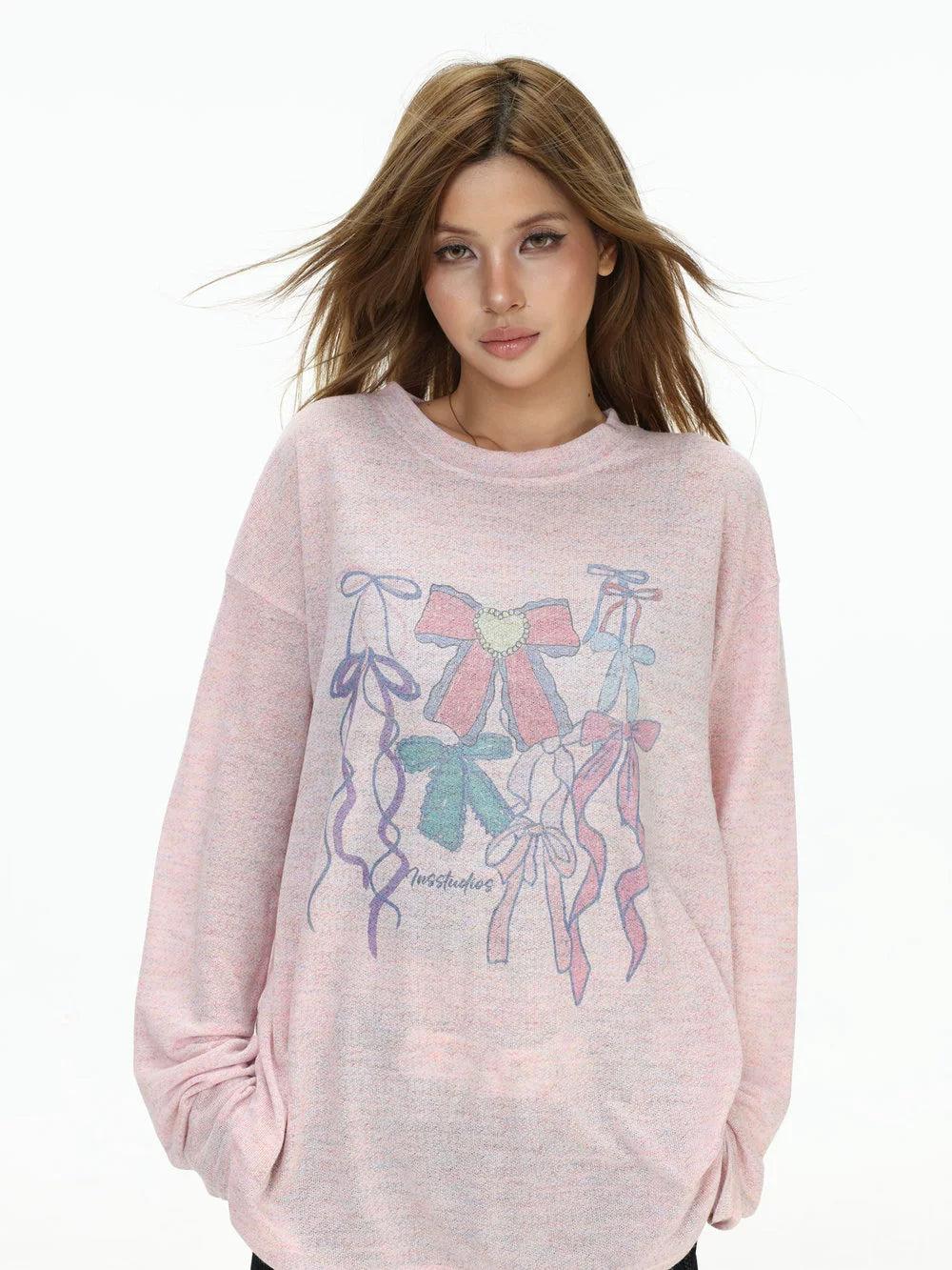 Colored Bow Graphic Textured T-Shirt Korean Street Fashion T-Shirt By INS Korea Shop Online at OH Vault