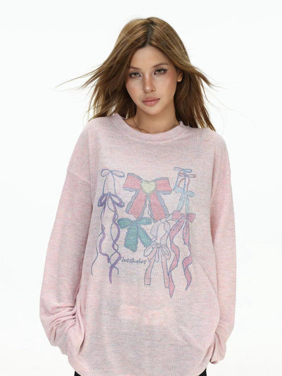 Colored Bow Graphic Textured T-Shirt Korean Street Fashion T-Shirt By INS Korea Shop Online at OH Vault