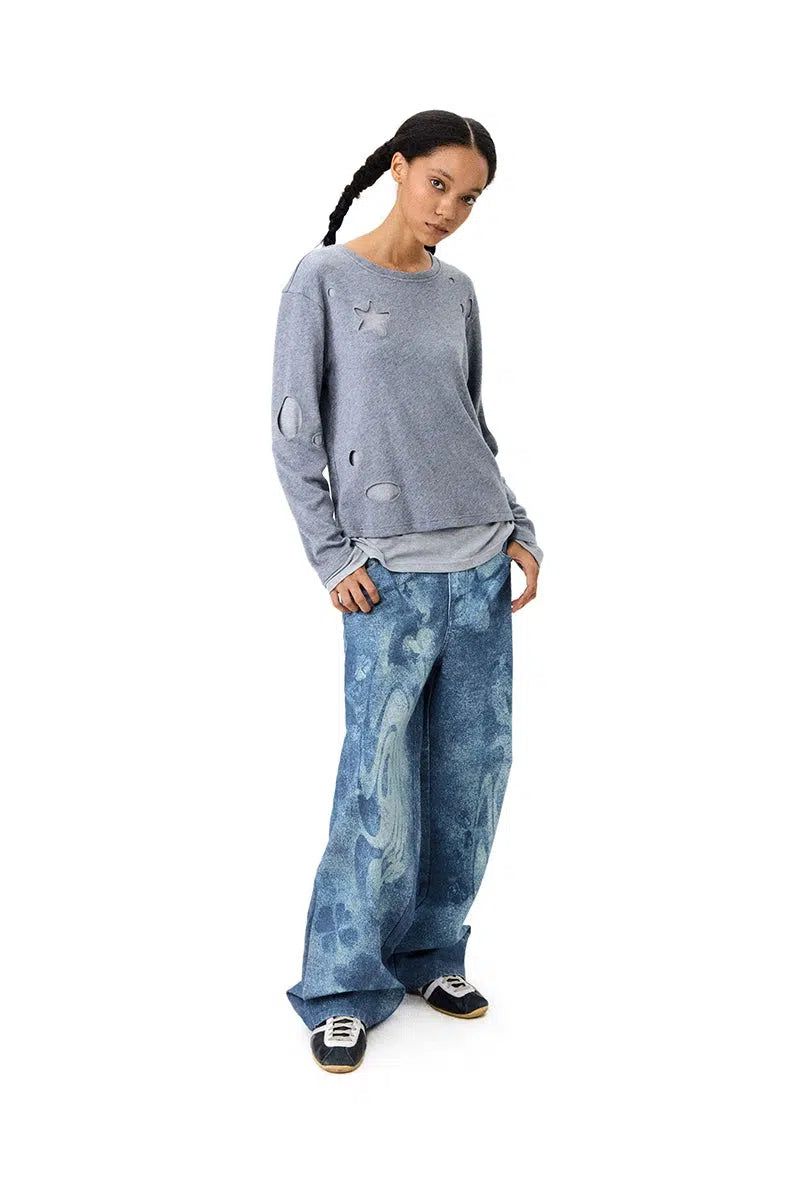 Faded Lucky Clover Jeans Korean Street Fashion Jeans By Conp Conp Shop Online at OH Vault