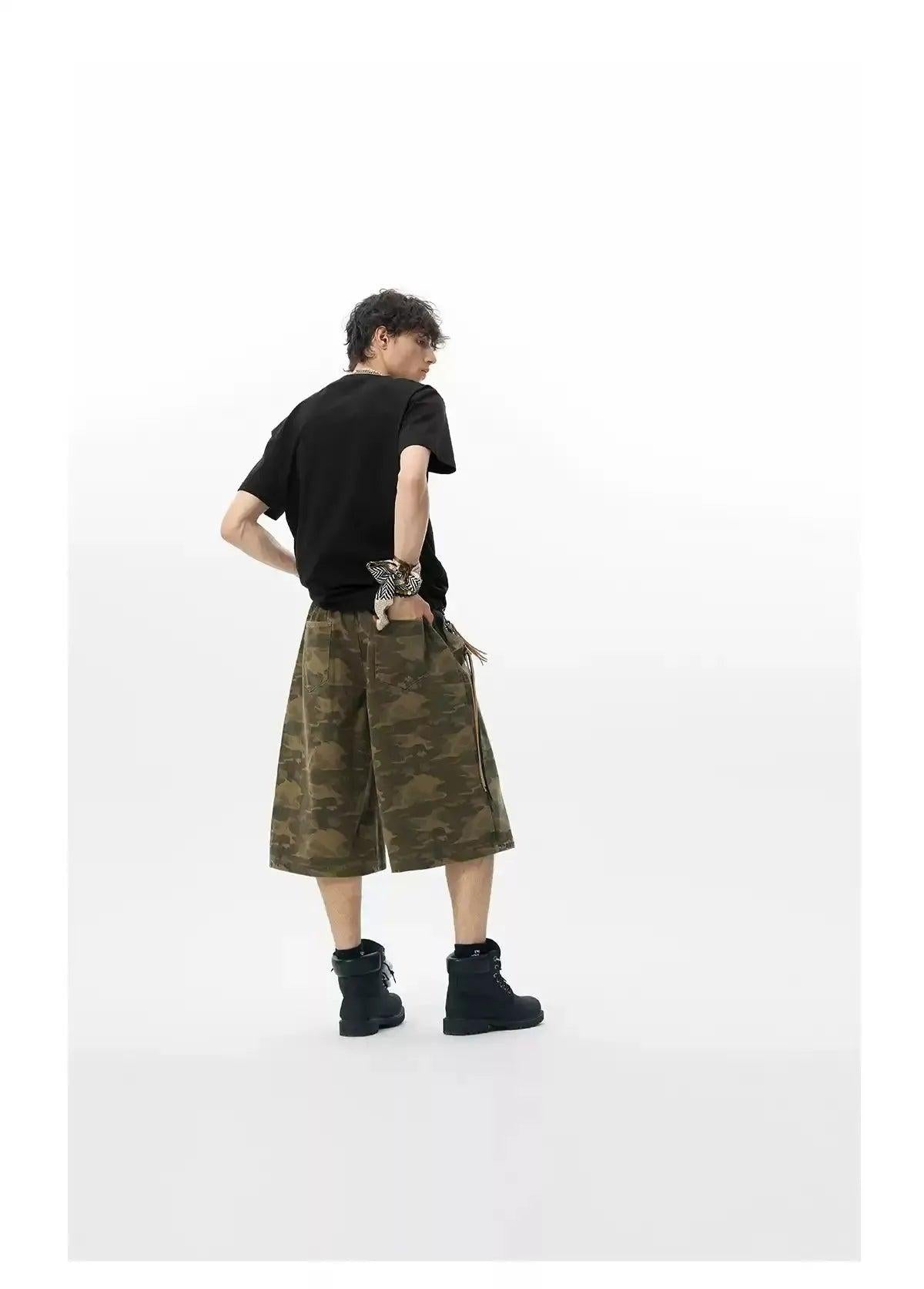 Camouflage Wide Denim Shorts Korean Street Fashion Shorts By JHYQ Shop Online at OH Vault