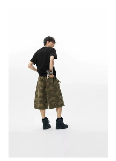 Camouflage Wide Denim Shorts Korean Street Fashion Shorts By JHYQ Shop Online at OH Vault