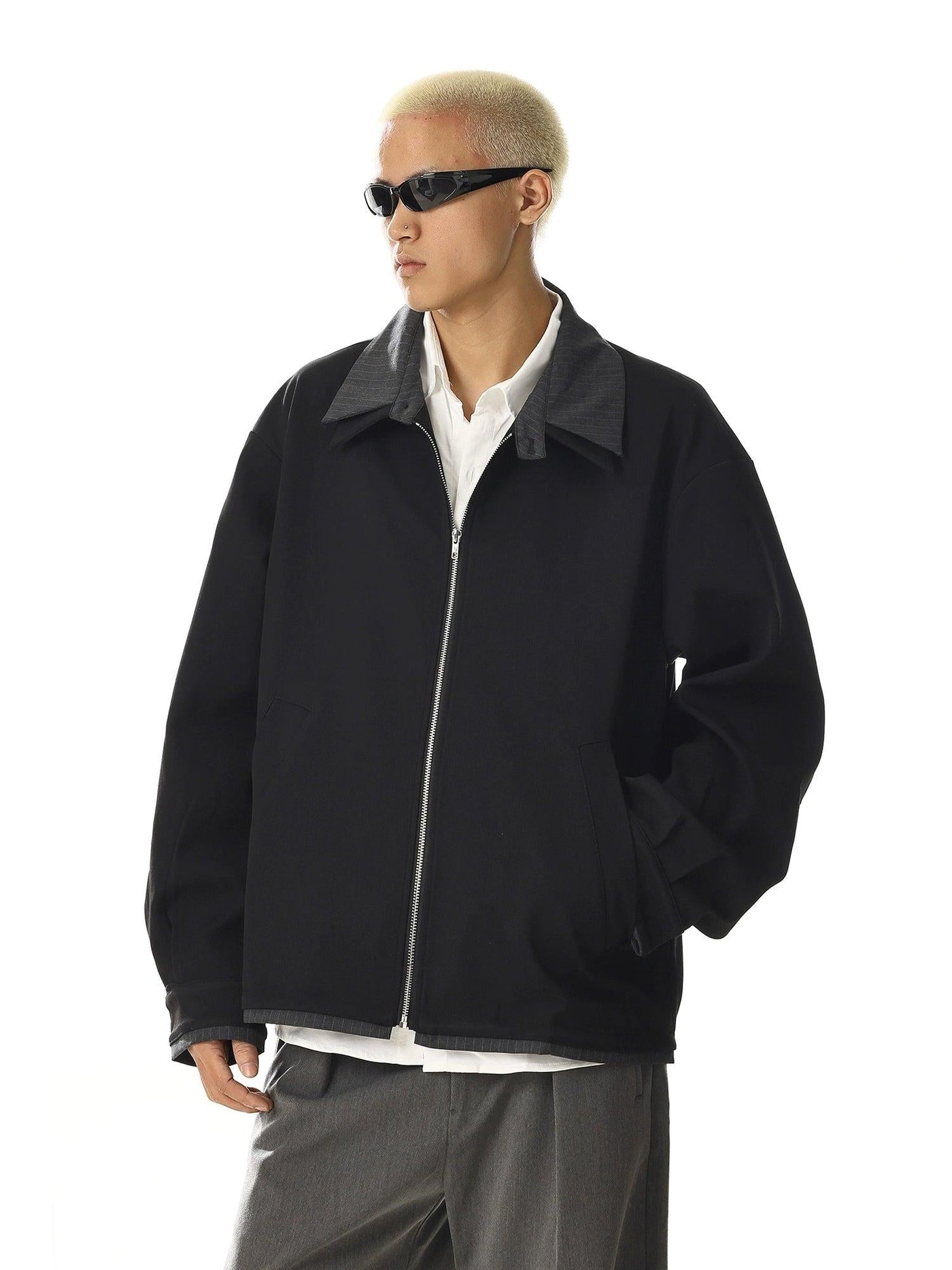 Striped Layered Zipped Jacket Korean Street Fashion Jacket By MEBXX Shop Online at OH Vault