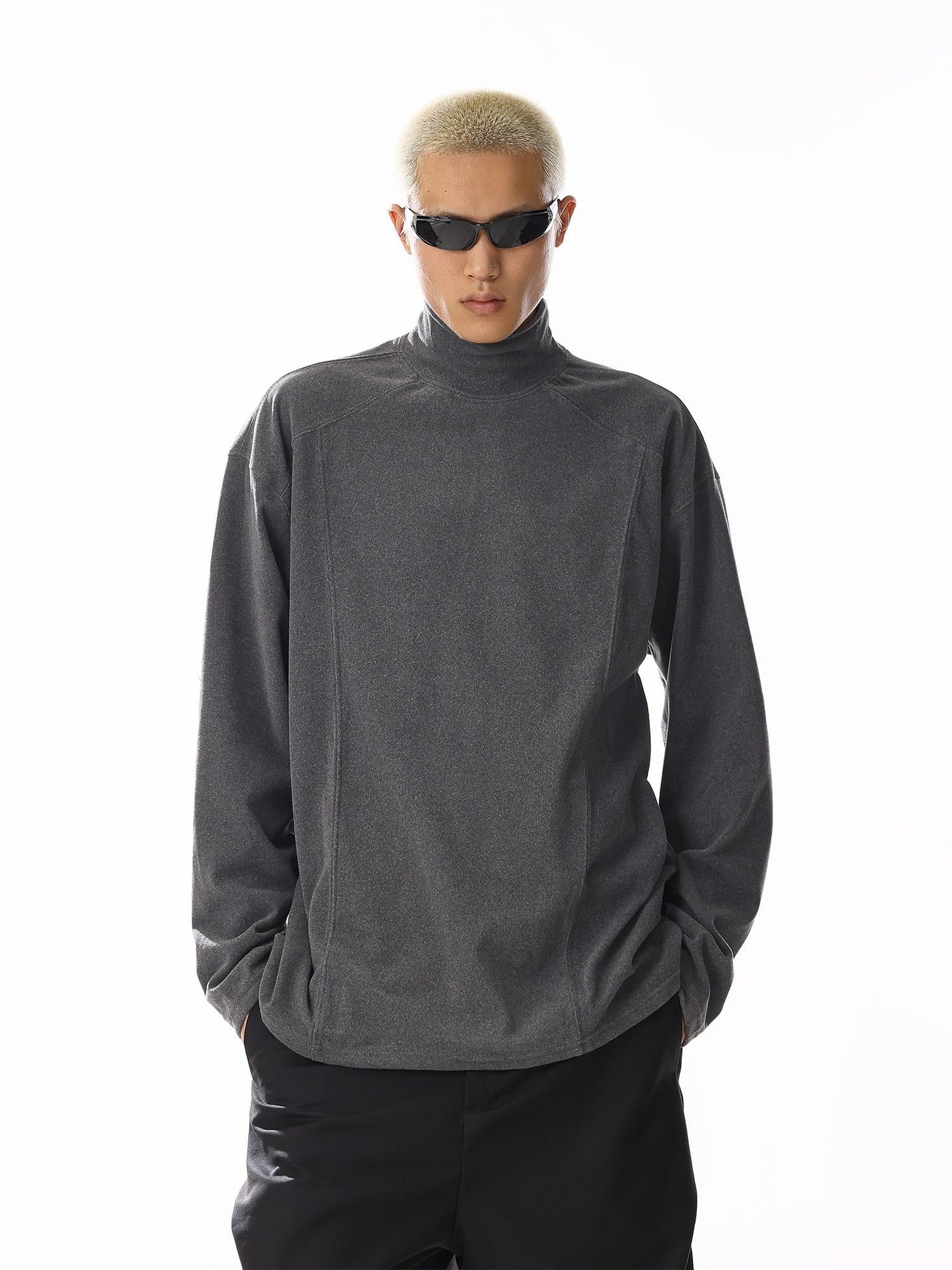 Solid Seam Detail Mockneck Korean Street Fashion Mockneck By MEBXX Shop Online at OH Vault