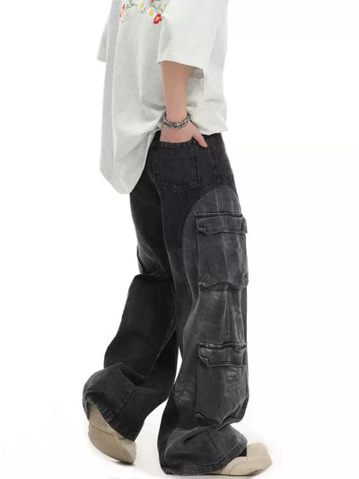 Spliced Washed Cargo Jeans Korean Street Fashion Jeans By INS Korea Shop Online at OH Vault