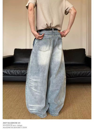 Whiskered Pleats Wide Leg Jeans Korean Street Fashion Jeans By MaxDstr Shop Online at OH Vault