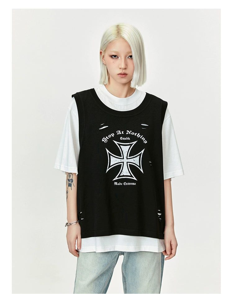 Layered Lettered & Logo T-Shirt Korean Street Fashion T-Shirt By Made Extreme Shop Online at OH Vault