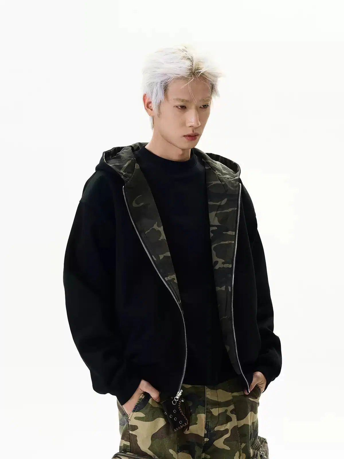 Reversible Camouflage Zip-Up Hoodie Korean Street Fashion Hoodie By A PUEE Shop Online at OH Vault