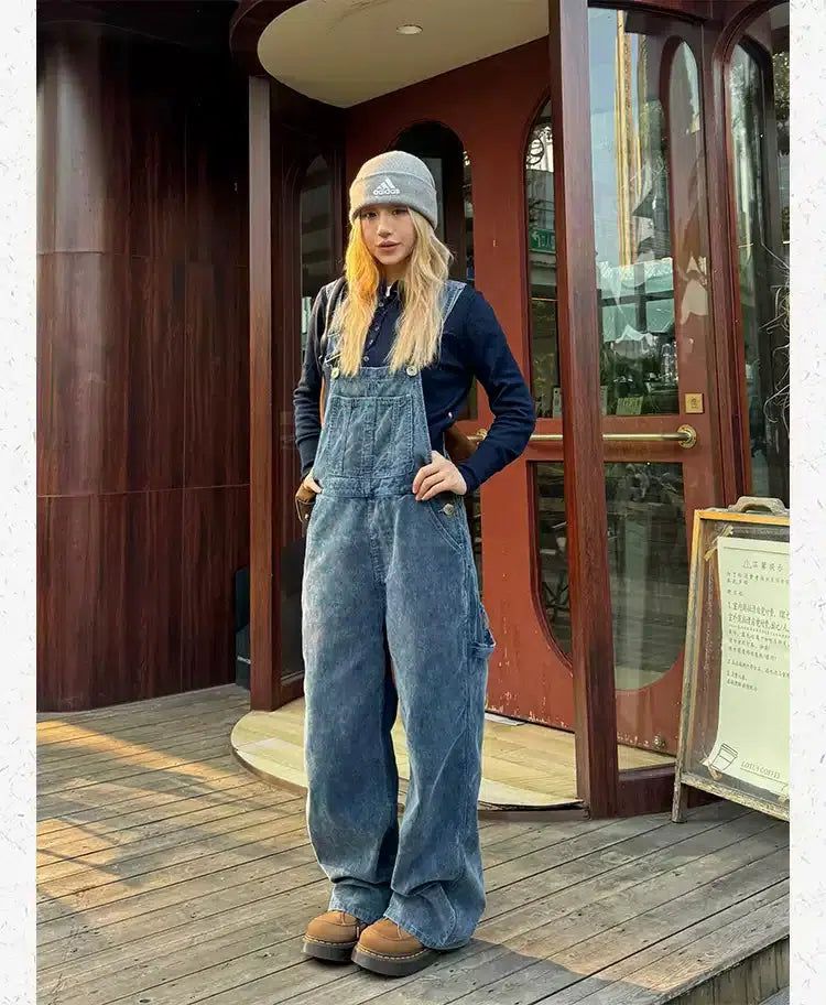 Washed Corduroy Overall Korean Street Fashion Clothing Set By Made Extreme Shop Online at OH Vault