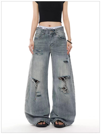 Textured Distressed Wide Jeans Korean Street Fashion Jeans By Mr Nearly Shop Online at OH Vault