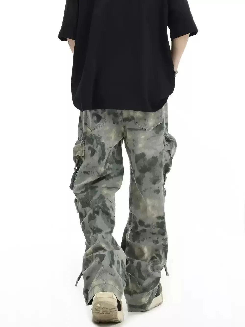 Washed Camo Curved Cargo Pants Korean Street Fashion Pants By INS Korea Shop Online at OH Vault