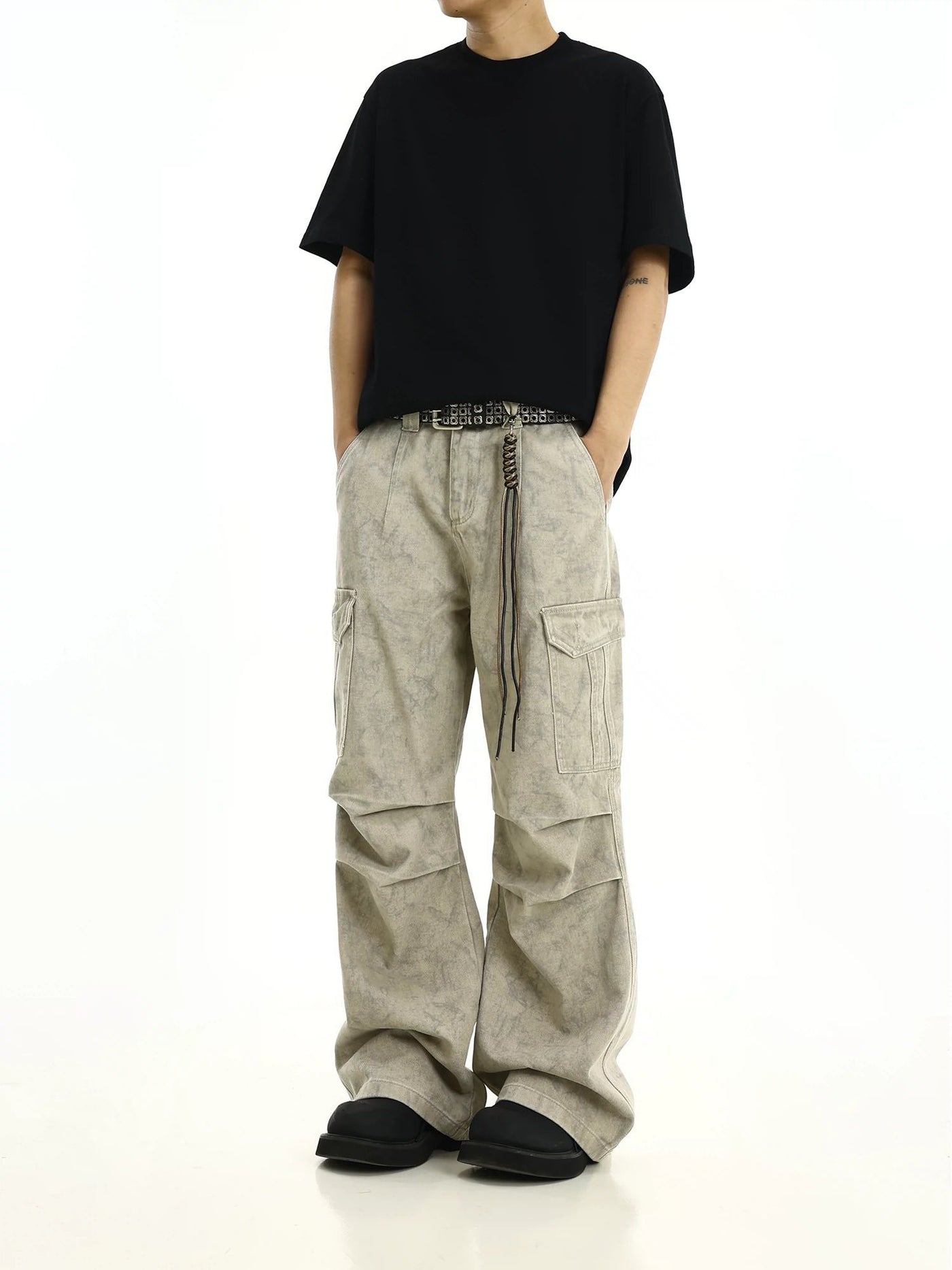 Washed Pleated Knee Cargo Pants Korean Street Fashion Pants By MEBXX Shop Online at OH Vault