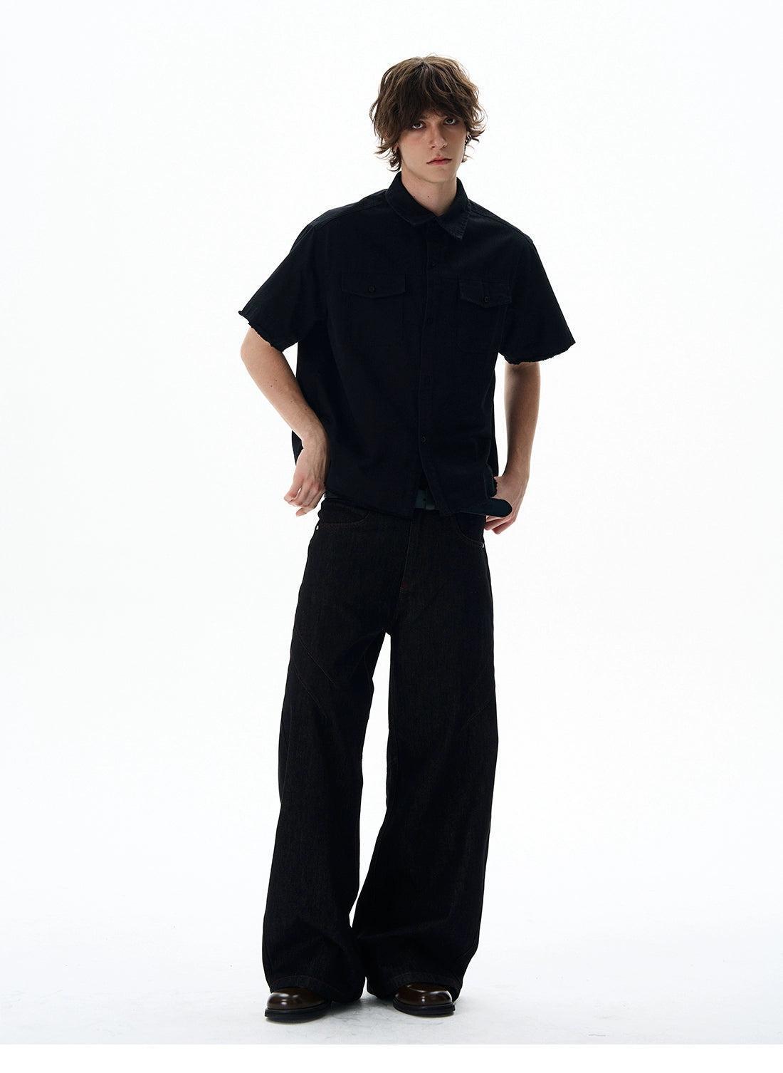 Breast Pocket Boxy Denim Shirt Korean Street Fashion Shirt By 77Flight Shop Online at OH Vault