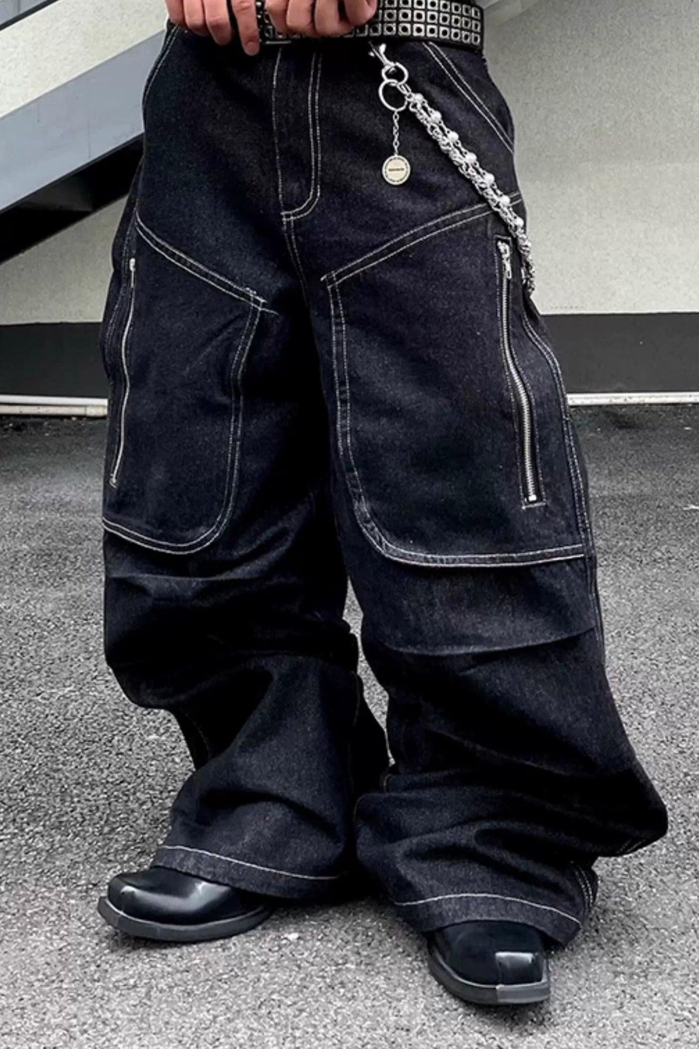 Zip Pocket Contrast Seams Jeans Korean Street Fashion Jeans By Dark Fog Shop Online at OH Vault