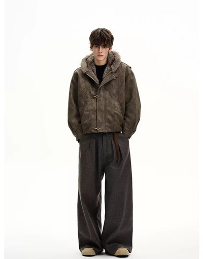 Fur Trim Hood Fireman Clasp Micro Suede Jacket Korean Street Fashion Jacket By MaxDstr Shop Online at OH Vault