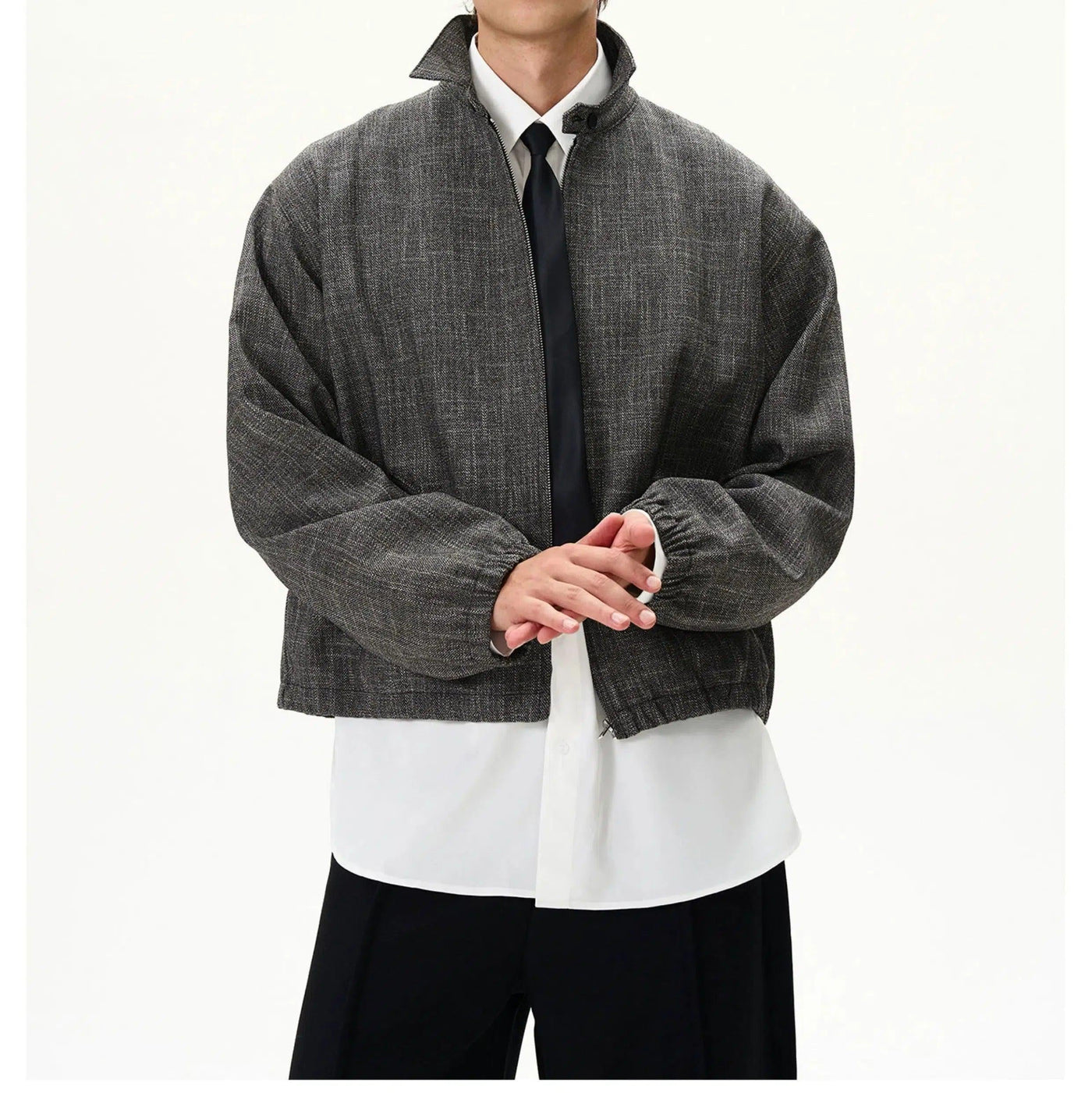 Bamboo Textured Harrington Jacket Korean Street Fashion Jacket By MaxDstr Shop Online at OH Vault