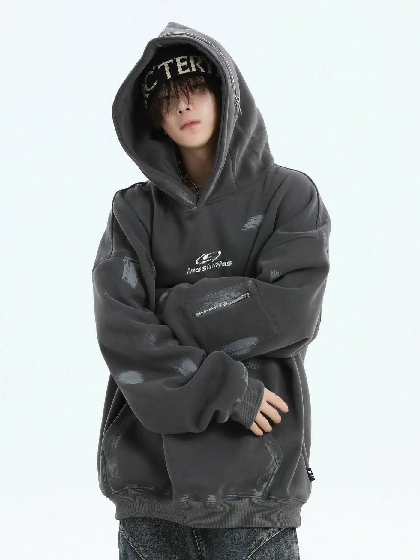 Logo Paint Smudged Hoodie Korean Street Fashion Hoodie By INS Korea Shop Online at OH Vault