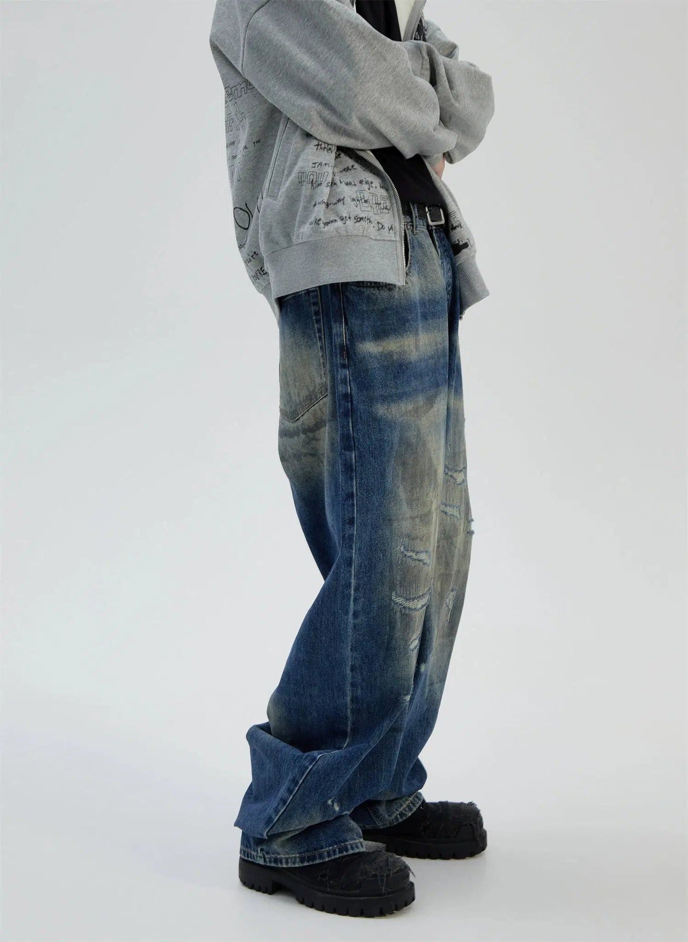 Gradient Tie-Dye Patched Jeans Korean Street Fashion Jeans By Ash Dark Shop Online at OH Vault