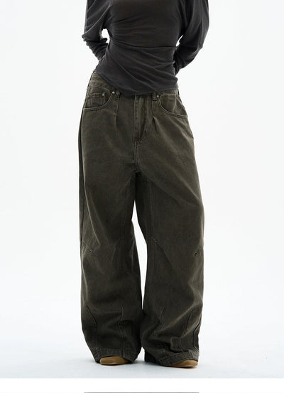 Utility Washed Wide Jeans Korean Street Fashion Jeans By 77Flight Shop Online at OH Vault