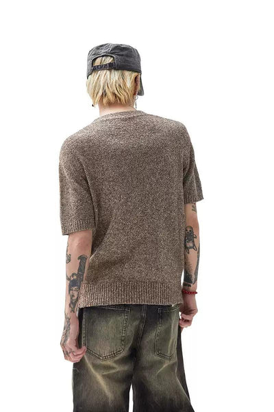 Textured Knit V-Neck T-Shirt Korean Street Fashion T-Shirt By Ash Dark Shop Online at OH Vault