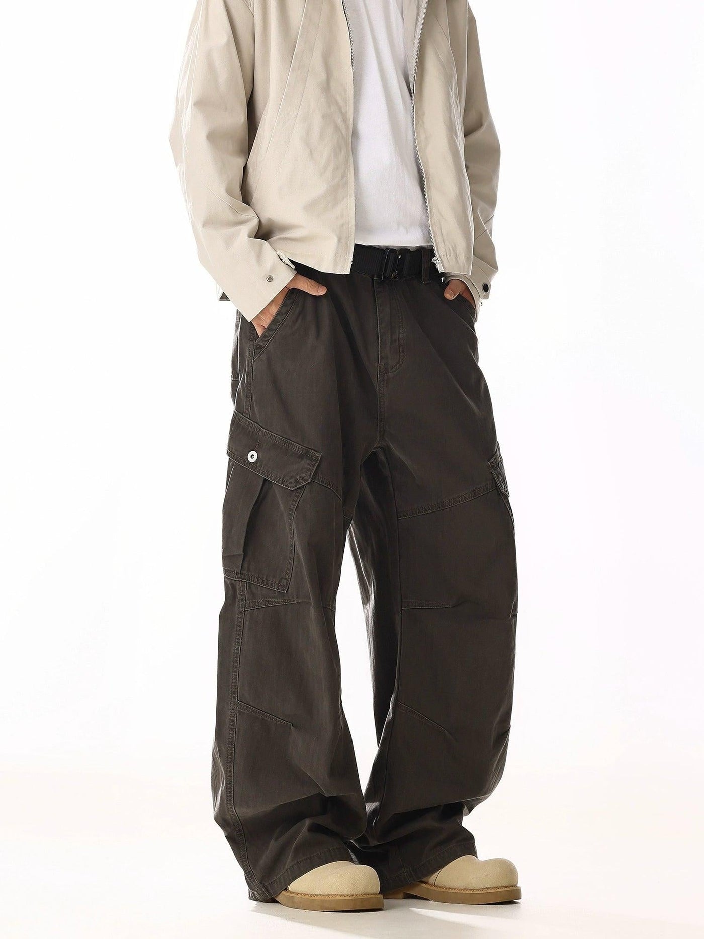 Washed Mid-Rise Loose Fit Cargo Pants Korean Street Fashion Pants By MEBXX Shop Online at OH Vault