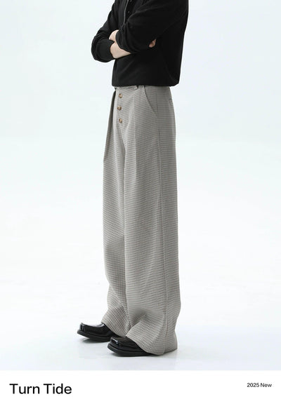 Pleated Buttoned Line Gingham Pants Korean Street Fashion Pants By Turn Tide Shop Online at OH Vault