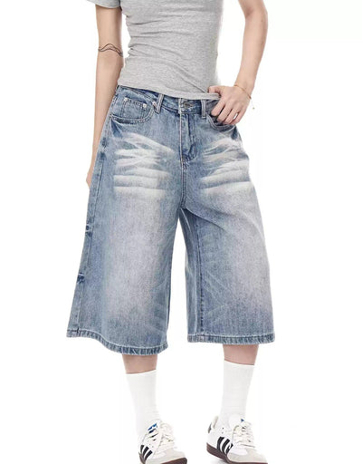 Whiskered Emphasis Denim Shorts Korean Street Fashion Shorts By Blacklists Shop Online at OH Vault
