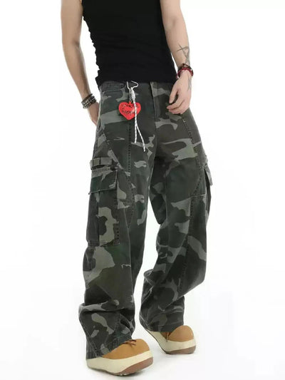 Faded Camo Big Pocket Cargo Pants Korean Street Fashion Pants By INS Korea Shop Online at OH Vault