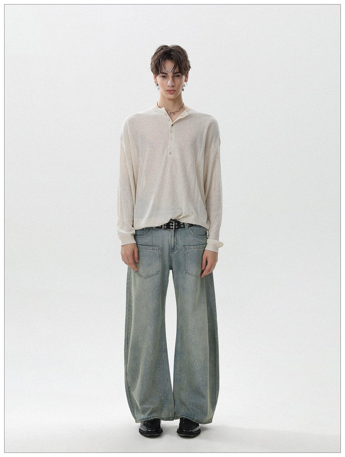 Thin Sheer Henley Collar Sweater Korean Street Fashion Sweater By Mr Nearly Shop Online at OH Vault