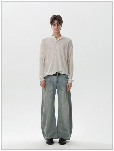 Thin Sheer Henley Collar Sweater Korean Street Fashion Sweater By Mr Nearly Shop Online at OH Vault