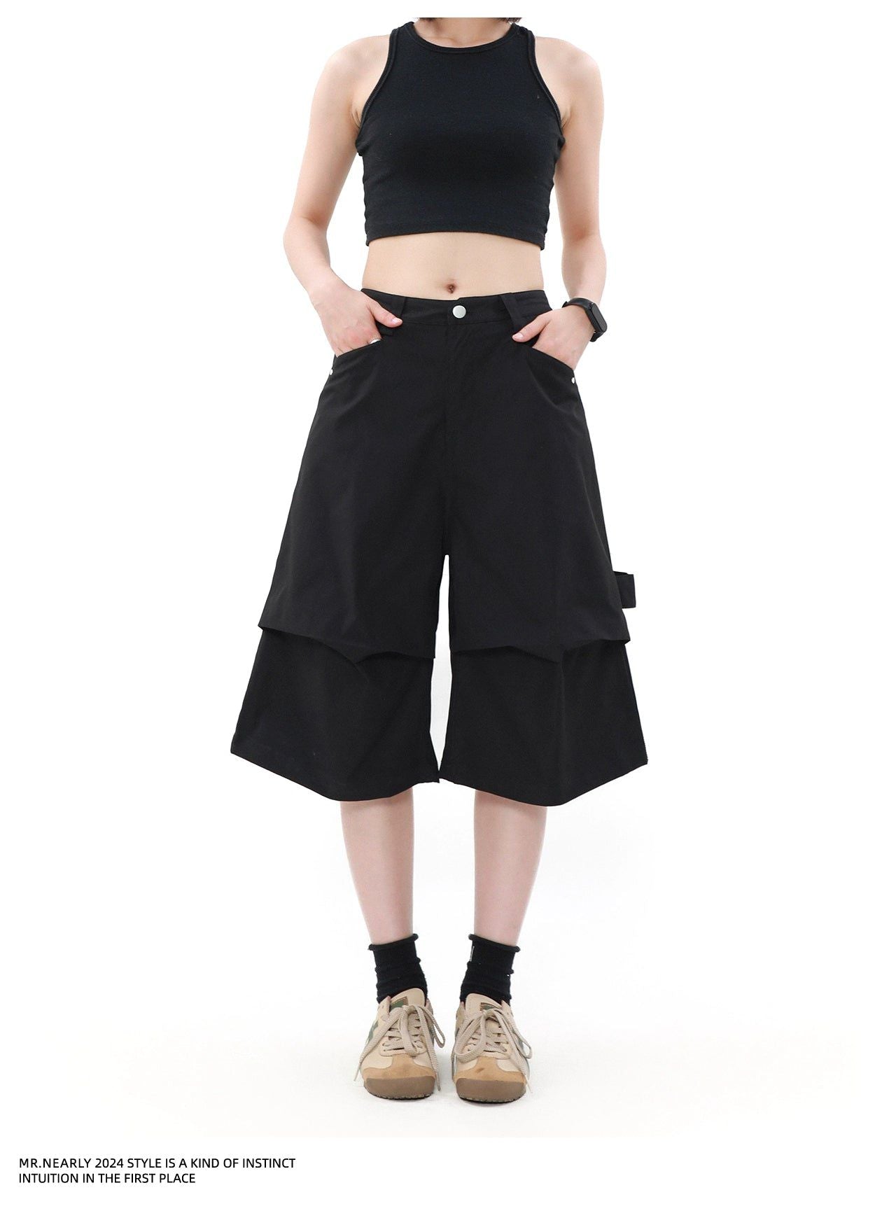 Clean Fit Pleated Detail Shorts Korean Street Fashion Shorts By Mr Nearly Shop Online at OH Vault