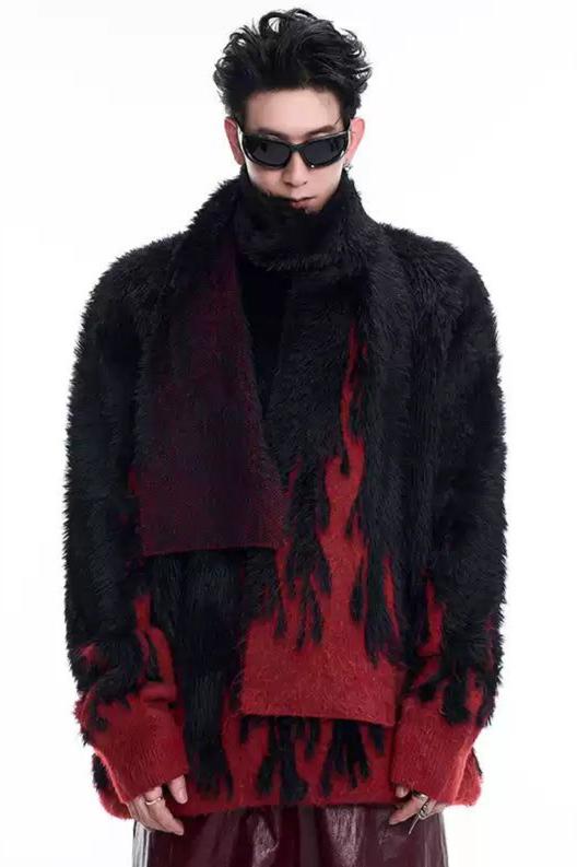 Fuzzy Flame Sweater With Scarf Set Korean Street Fashion Clothing Set By Slim Black Shop Online at OH Vault