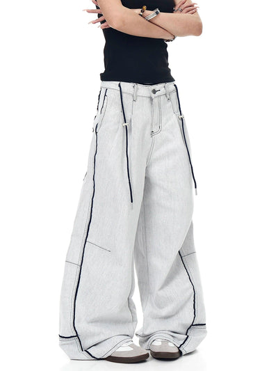 Contrast Outlined Wide Leg Jeans Korean Street Fashion Jeans By Blacklists Shop Online at OH Vault