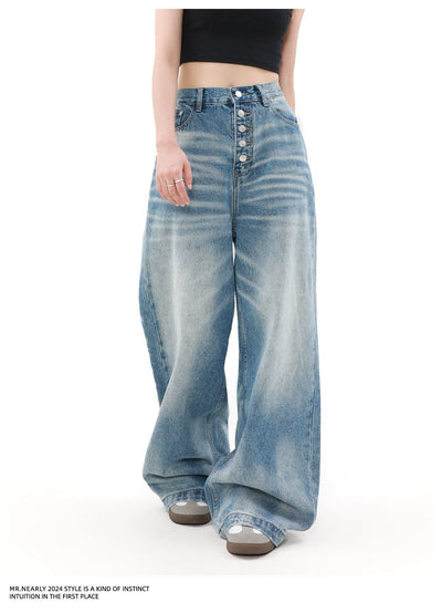 Washed Button-Down Jeans Korean Street Fashion Jeans By Mr Nearly Shop Online at OH Vault