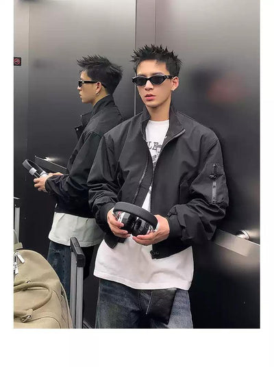 Cinched Detail Bomber Jacket Korean Street Fashion Jacket By Poikilotherm Shop Online at OH Vault