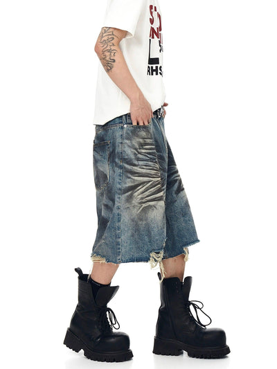 Ink Smudges Distressed Denim Shorts Korean Street Fashion Shorts By Blacklists Shop Online at OH Vault