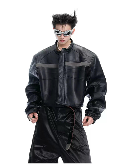 Motosport Short PU Leather Jacket Korean Street Fashion Jacket By Argue Culture Shop Online at OH Vault