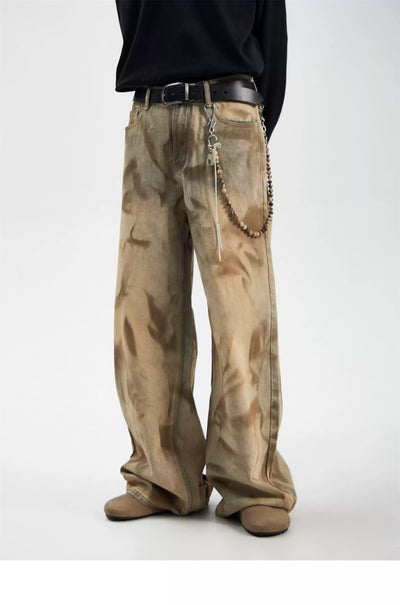 Washed Dirty Fit Pattern Jeans Korean Street Fashion Jeans By Ash Dark Shop Online at OH Vault