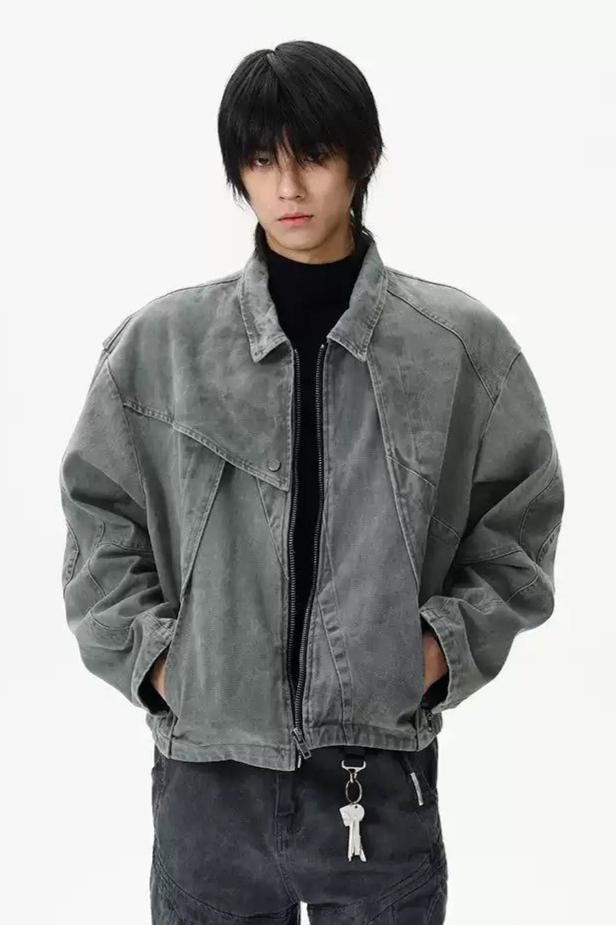 Deconstructed Washed Denim Jacket Korean Street Fashion Jacket By 77Flight Shop Online at OH Vault