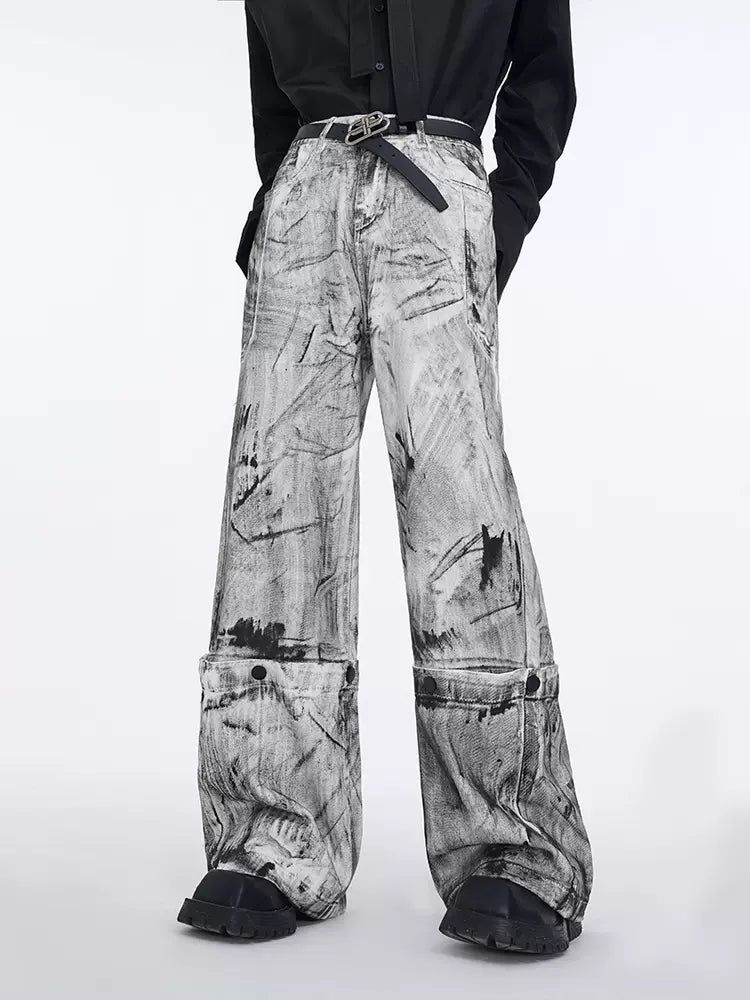 Graffiti Detachable Straight Jeans Korean Street Fashion Jeans By Slim Black Shop Online at OH Vault
