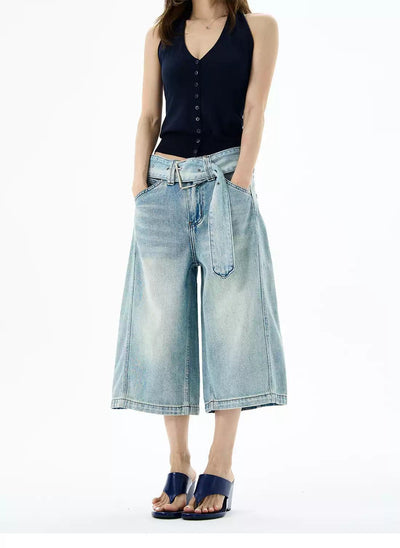 Wide Belt Strap Denim Shorts Korean Street Fashion Shorts By 77Flight Shop Online at OH Vault